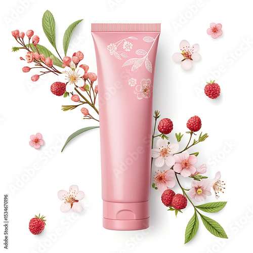 Elegant Pink Floral Skincare Cream Tube