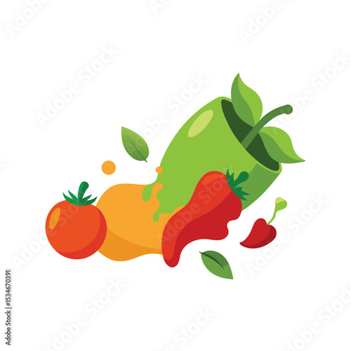 Vibrant Splashes of Fresh Peppers and Tomatoes A Juicy Illustration