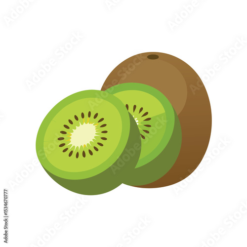 Juicy Kiwi Fruit Sliced and Whole, Fresh and Ripe