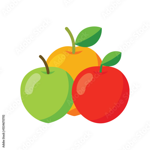 Vibrant Trio A Delightful Illustration of Apple, Orange, and Red Apple