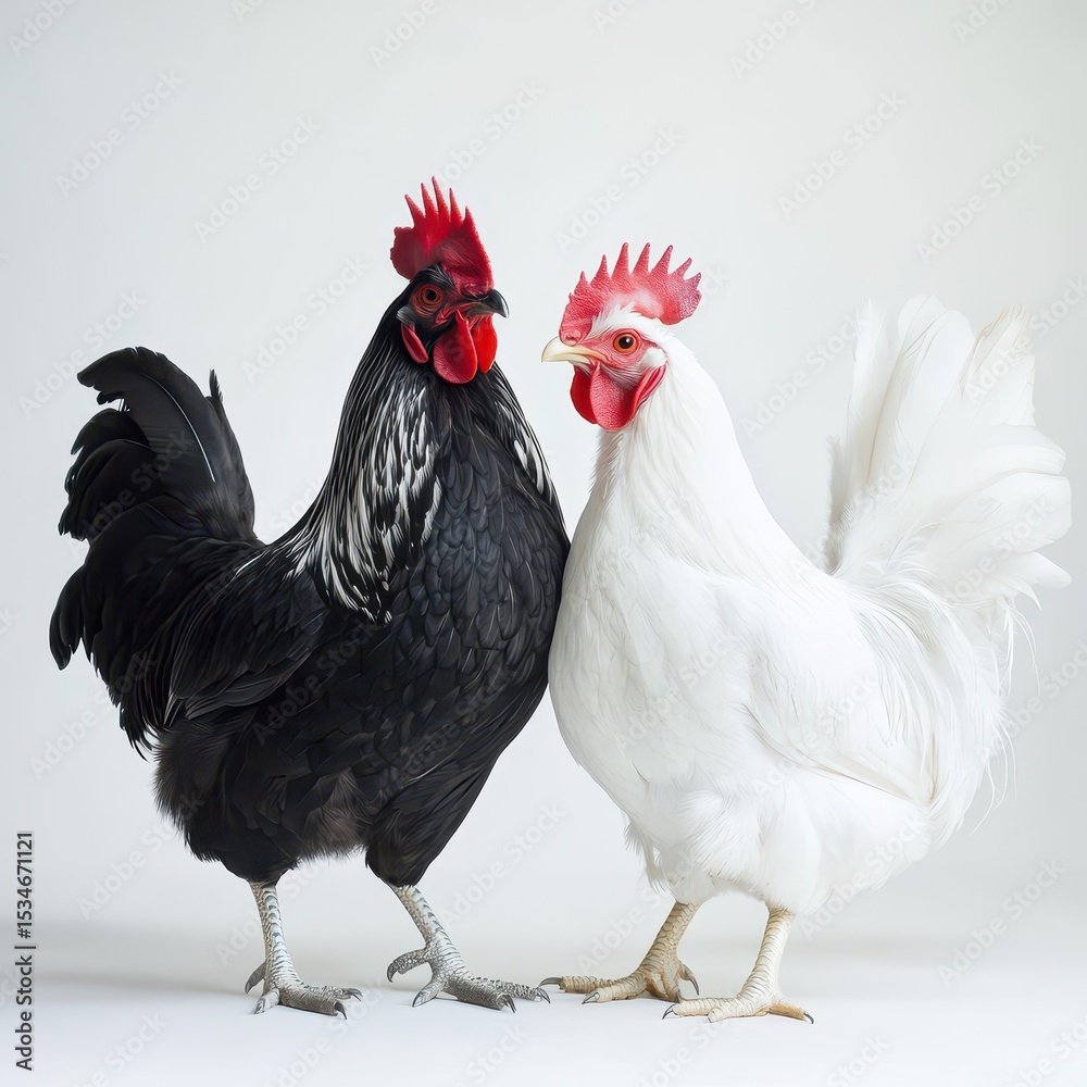 Fototapeta premium Two unique chickens in a studio