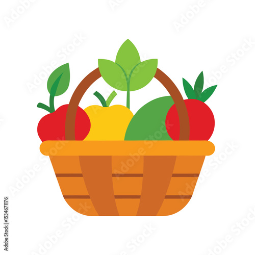 Fresh Harvest A Colorful Basket of Farm-Fresh Fruits and Vegetables