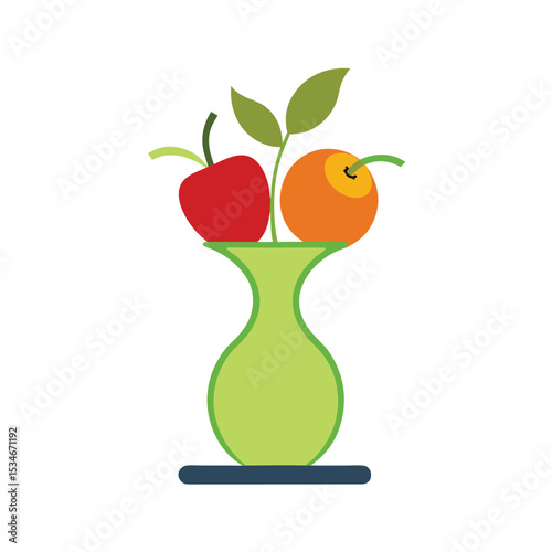 Vibrant Still Life Apple and Orange in a Green Vase
