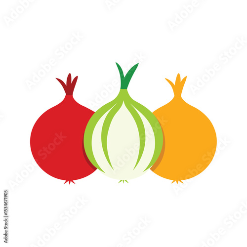 Vibrant Onion Trio Red, White, and Yellow Onion Illustration