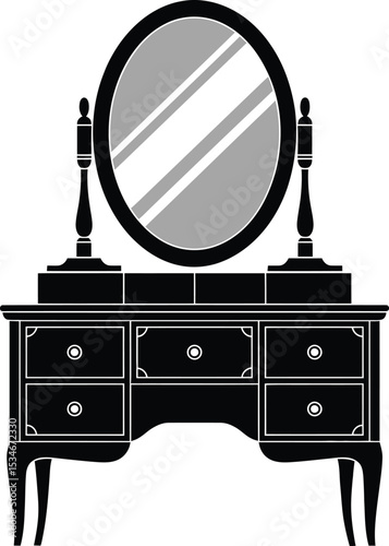 Classic Vanity Table with Oval Mirror Vector