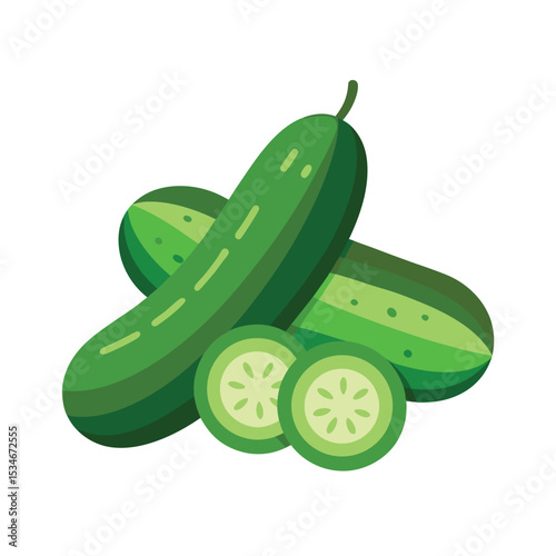 Fresh Green Cucumbers Sliced and Whole, Perfect for Salads and More