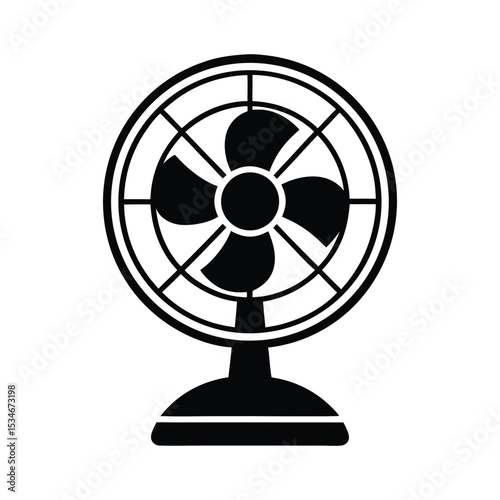 Old electric fan with metal blades, isolated on white, blowing cool air table fan silhouette icon