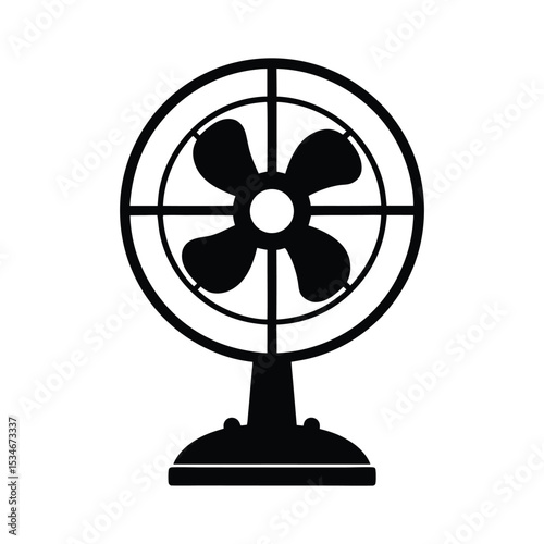 Vintage metal electric fan with spinning blades, isolated on white for a cool, retro look table fan silhouette icon