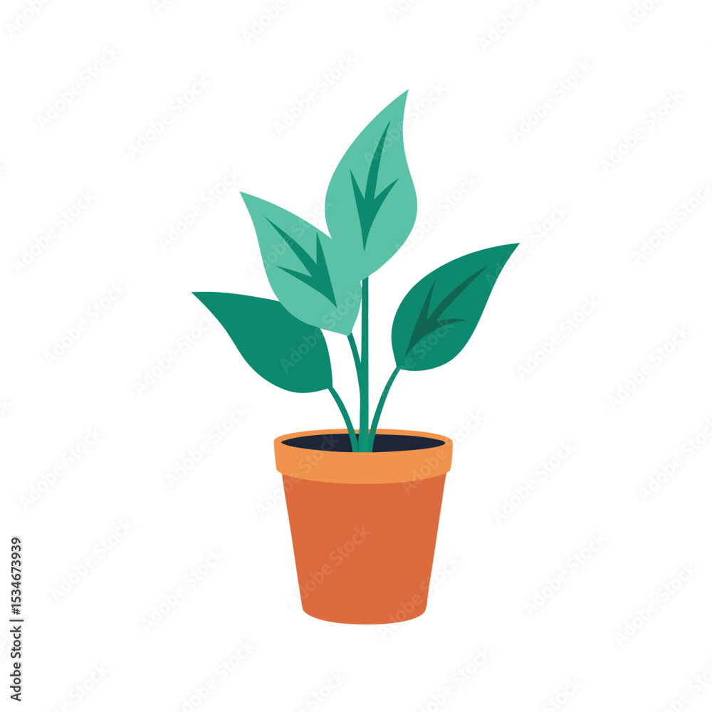 Fototapeta premium Vibrant Potted Plant Houseplant Illustration, Home Decor, Greenery