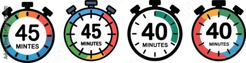 Timer Icon 45 Minutes Vector – Colorful Stopwatch Symbol for Countdown, Schedule, and Time Management Design

