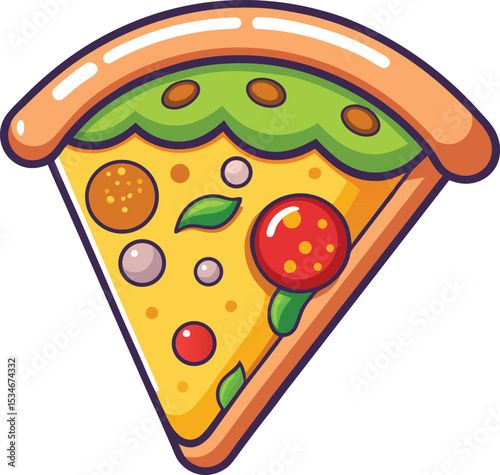 Cheesy Pizza Slice Illustration | Flat Style Colorful Vector Food