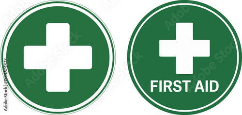 Circle Green First Aid Sign – Isolated Vector Icon for Emergency Medical and Safety Design

