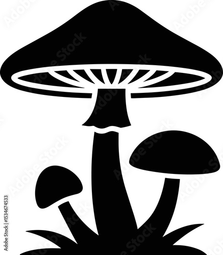 Silhouette Icon of Agaric Mushroom – Black Vector Illustration for Nature, Fungi, and Botanical Design

