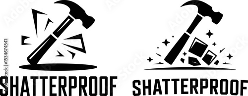 Shatterproof with Hammer Logo Vector Design – Durable Product Label Symbol for Strength and Impact Resistance

