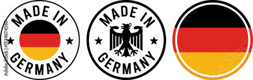 Set of Made in Germany Label Icons – Made in Germany Logo Symbol, German Made Badge, Germany Flag Vector for Product Branding

