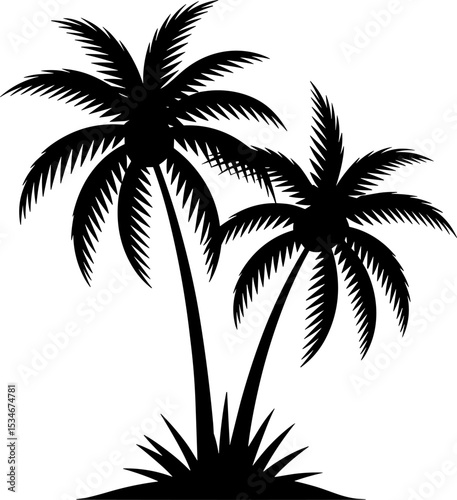 Realistic Palm Trees Black Silhouette – Tropical Tree Vector for Vacation, Travel, and Summer Concepts

