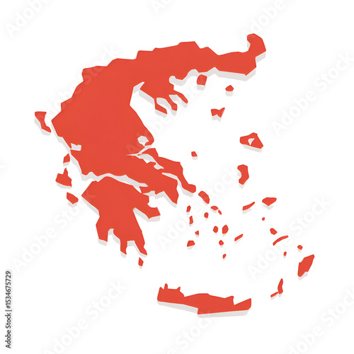 Map of Greece with Red Highlighted Islands and Mainland