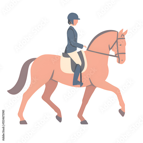 Equestrian Rider Wearing Helmet Sitting on Light Brown Horse in Motion