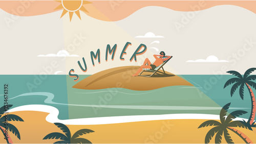 Isolated Island Summer Relaxation Flat Illustration