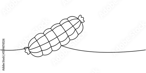 Ham sausage one line continuous drawing. Semi-finished products. Vector illustration.