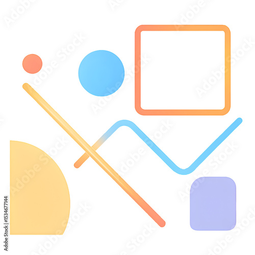 Colorful Geometric Shapes Abstract Art Composition in Bright Pastel Tones