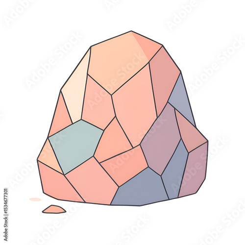 Colorful Geometric Crystal Rock with Faceted Surface in Soft Pastel Shades