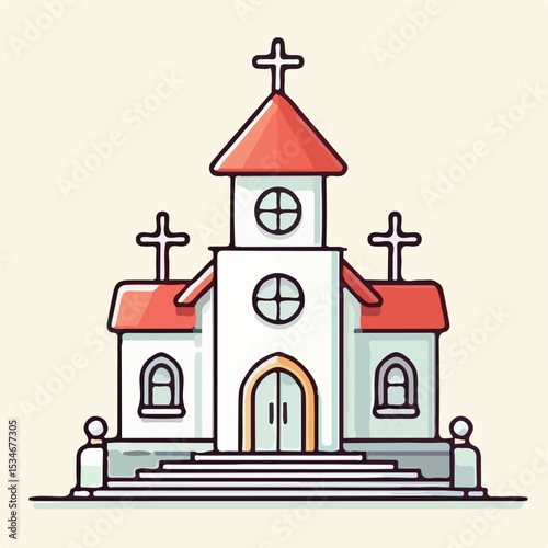 church image with simple and minimalist flat design using white background