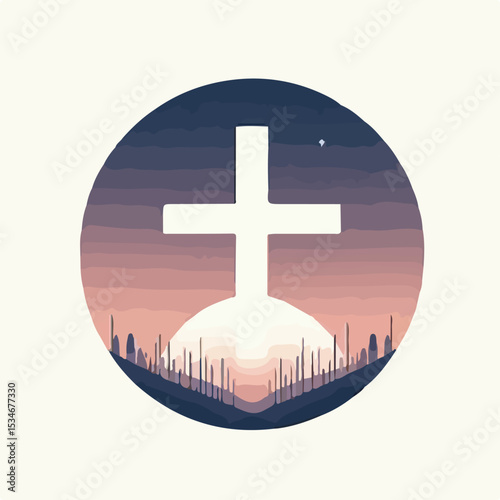 image of a cross with a simple and minimalist flat design using a white background
