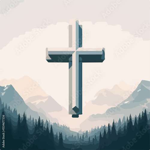 image of a cross with a simple and minimalist flat design using a white background