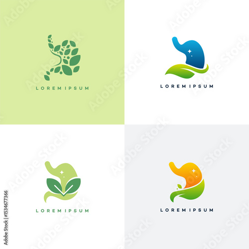 Set of Stomach logo designs concept, Healthy Stomach logo template, Nature Stomach logo