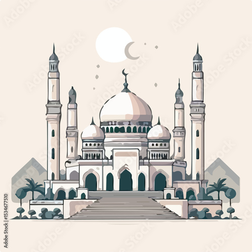 mosque image 
with a simple and minimalist flat design using a white background