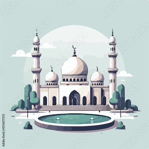 mosque image 
with a simple and minimalist flat design using a white background