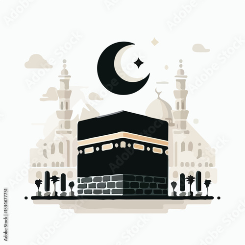 Kaaba image with a simple and minimalist flat design using a white background