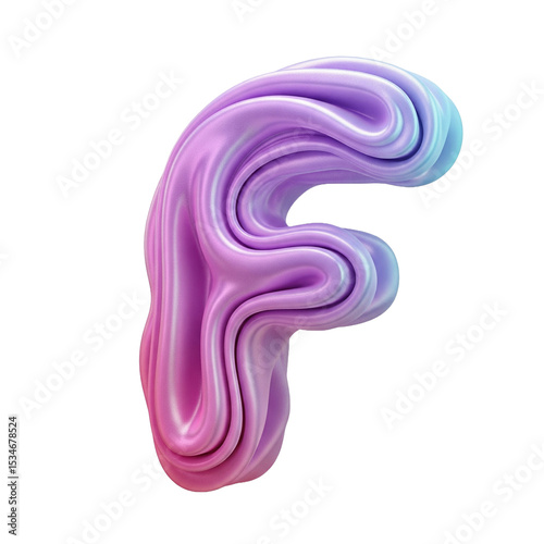 Abstract Wavy Gradient Letter F Isolated Transparent Background