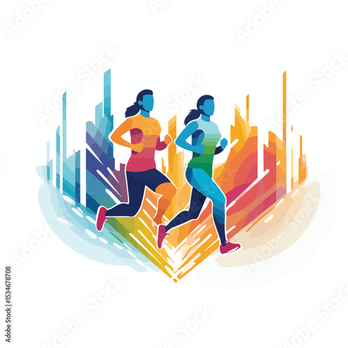 Diverse Block Style Runner Avatars Illustrated in Vector Graphics for Sports Websites and Applications