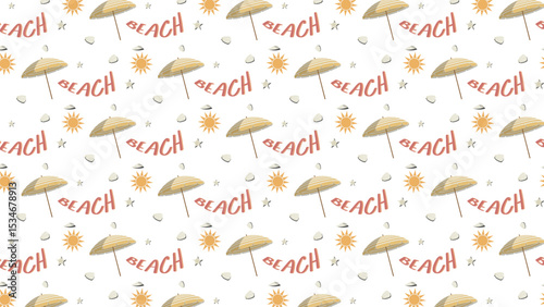 Seamless Beach Umbrella & Summer Icons Pattern Background