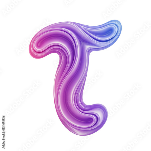 Abstract Wavy Gradient Letter T Isolated Transparent Background
