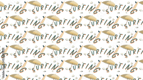 Repeating Surfboard, Umbrella & Ocean Icons Print Design