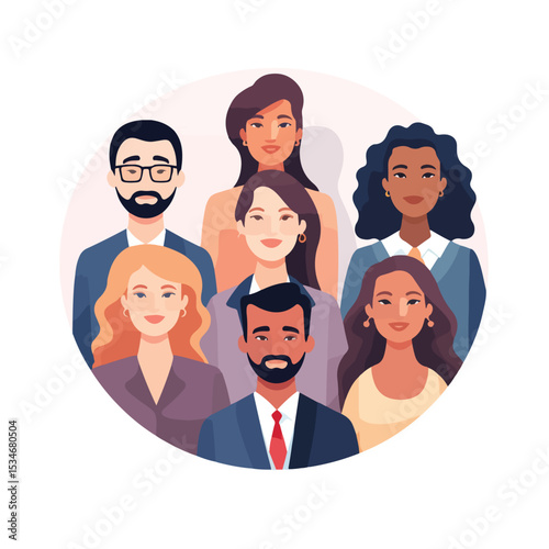Professional vector illustration of diverse business coworkers avatars for teamwork concept