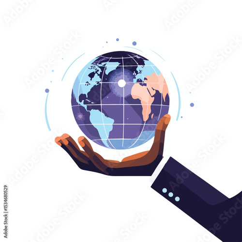 Professional Vector Illustration of Business Hand Lifting Sphere Planet: Ideal for Business Presentations