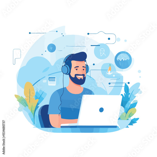 Professional Call Center and Customer Service Vector Illustration for Business Communications