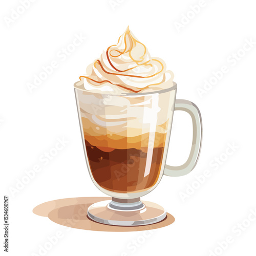 Vector Icon of Coffee Beverage with Whipped Cream for Cafe Menus and Promotions