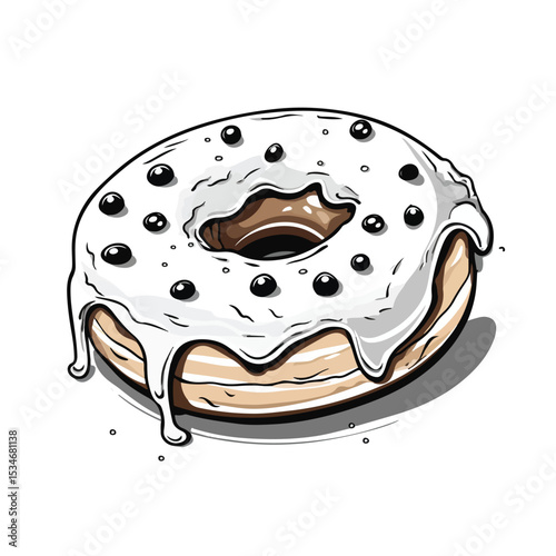 Exquisite Black and White Vector Illustration of Delicious Donut Dessert