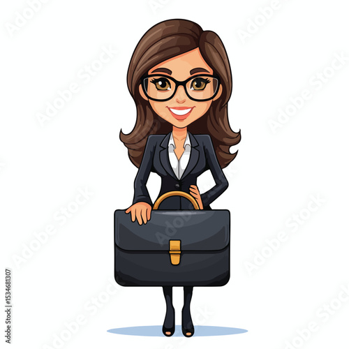 Professional Executive Businesswoman with Glasses and Briefcase in Formal Attire