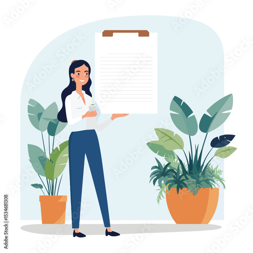 Professional Executive Businesswoman Greeting and Holding Document in Corporate Setting