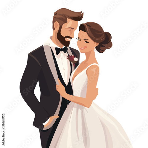 Premium Bride and Groom Cartoon Characters Vector Illustration for Wedding Invitations and Designs