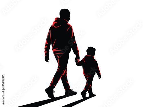 Father and son. Vector silhouette isolated on white background, illustration for father's day. silhouette of a son walking