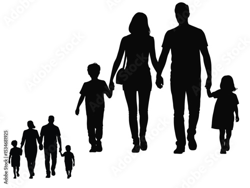 Silhouette of father, mother and son walking hand in hand. family silhouette vector