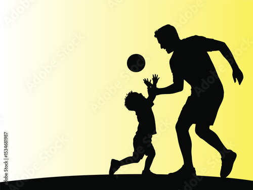 Silhouette of father and son playing basketball outdoors. basketball player silhouette vector