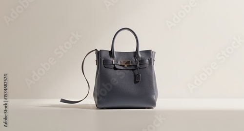 Elegant Blue Leather Handbag on Neutral Background